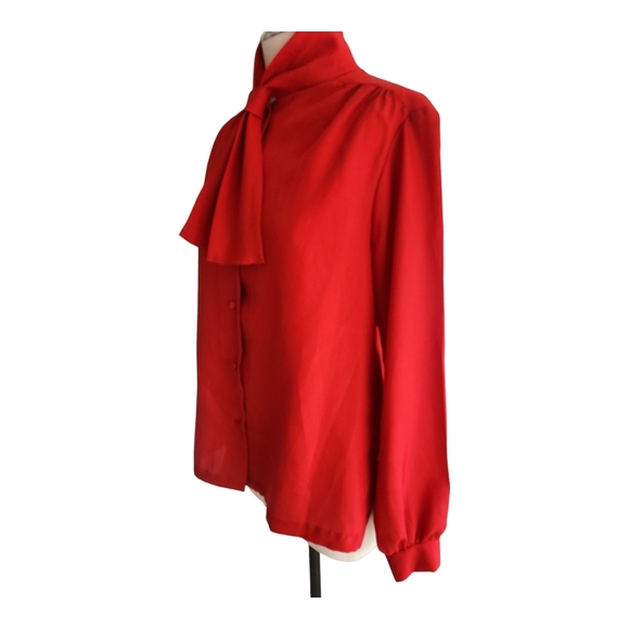 VTG Alicia Red Necktie Secretary Blouse Button-Up Long Sleeve Women’s 14 - Picture 7 of 11